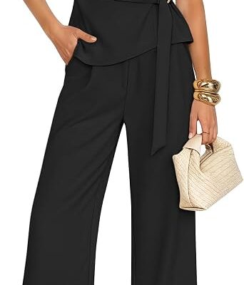Women??s Belted Top and Cropped Wide Leg Pants Set