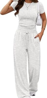 Women??s Short Sleeve Top and Drawstring Pants Set