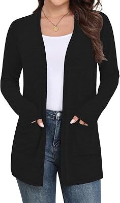 Women??s Open Front Long Cardigan with Pockets