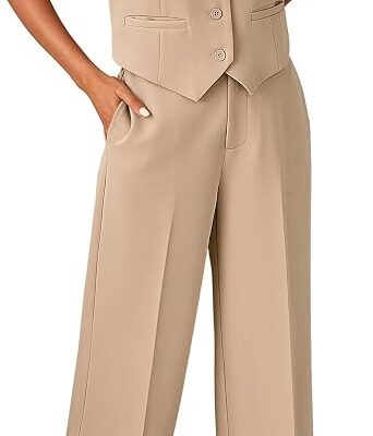 Women??s Button Vest and Cropped Wide Leg Pants Set
