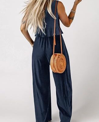 Women??s Sleeveless Drawstring Waist Wide Leg Jumpsuit