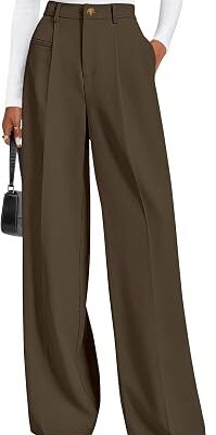 Women??s High Waist Pleated Wide Leg Office Trousers