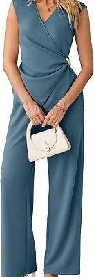 Women??s Sleeveless Wrap Front Wide Leg Jumpsuit