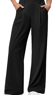 Women??s High Waist Pleated Wide Leg Work Pants