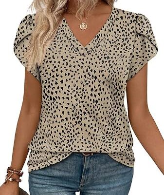 Women??s Leopard Print V-Neck Flutter Sleeve Blouse