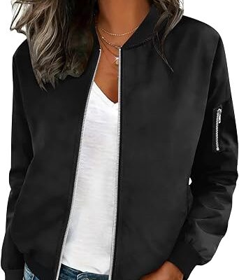 Women??s Casual Zip Front Bomber Jacket