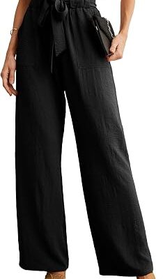 Women??s Paperbag Waist Tie Front Wide Leg Pants