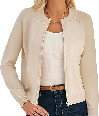 Women??s Lightweight Zip Front Knit Cardigan Jacket
