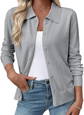 Women??s Collared Button Front Knit Cardigan