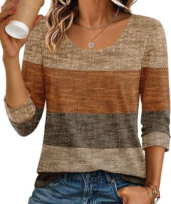 Women??s Color Block Three-Quarter Sleeve Knit Top