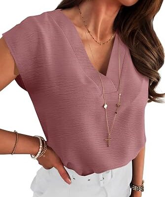 Women??s V-Neck Cap Sleeve Lightweight Work Blouse