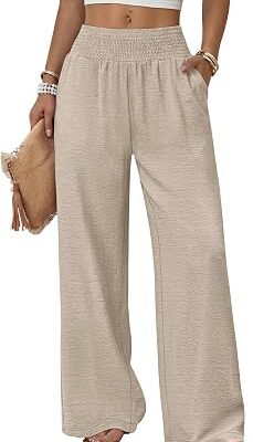 Women??s Smocked Waist Relaxed Wide Leg Pants