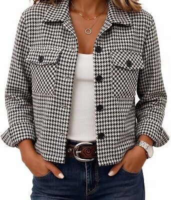 Women??s Houndstooth Button Front Casual Jacket